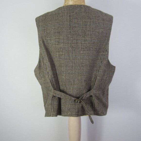 Eddie Bauer Women 18 Black Beige Houndstooth Plaid Wool Sleeveless Button Vest - Picture 4 of 11